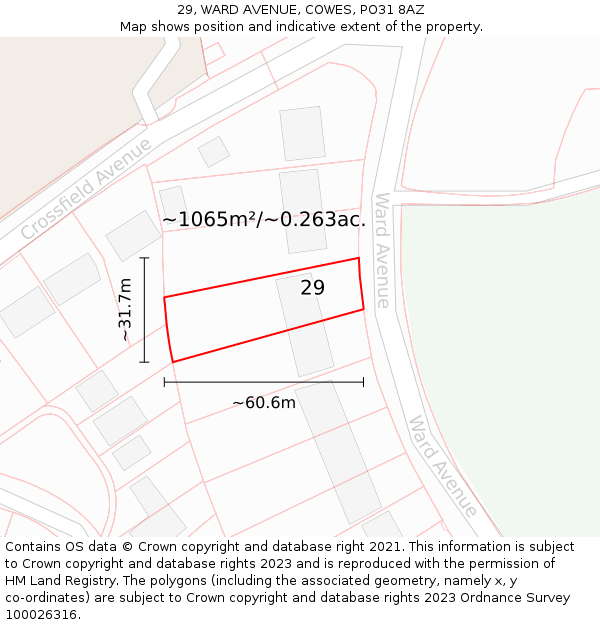 29, WARD AVENUE, COWES, PO31 8AZ: Plot and title map