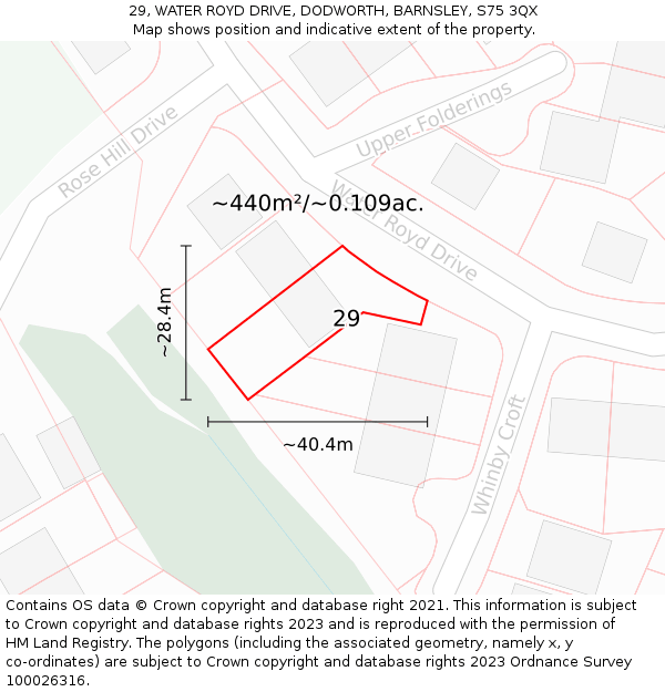 29, WATER ROYD DRIVE, DODWORTH, BARNSLEY, S75 3QX: Plot and title map