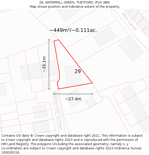 29, WATERMILL GREEN, THETFORD, IP24 3BW: Plot and title map