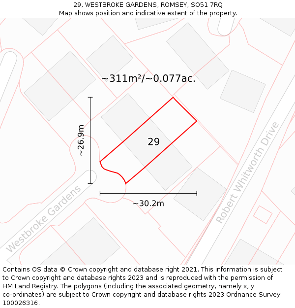 29, WESTBROKE GARDENS, ROMSEY, SO51 7RQ: Plot and title map