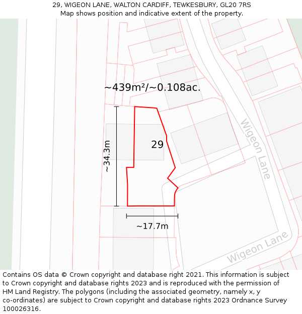 29, WIGEON LANE, WALTON CARDIFF, TEWKESBURY, GL20 7RS: Plot and title map