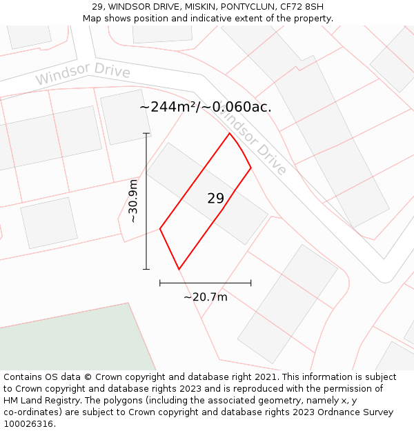 29, WINDSOR DRIVE, MISKIN, PONTYCLUN, CF72 8SH: Plot and title map