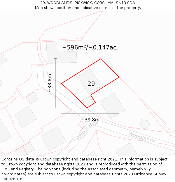 29, WOODLANDS, PICKWICK, CORSHAM, SN13 0DA: Plot and title map