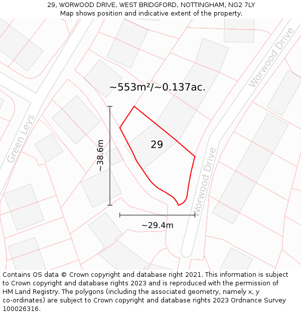 29, WORWOOD DRIVE, WEST BRIDGFORD, NOTTINGHAM, NG2 7LY: Plot and title map