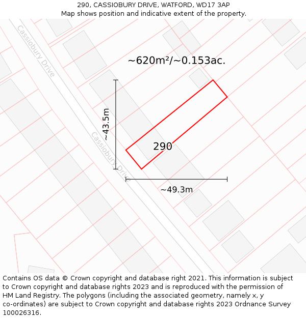 290, CASSIOBURY DRIVE, WATFORD, WD17 3AP: Plot and title map