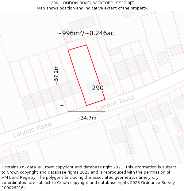 290, LONDON ROAD, WICKFORD, SS12 0JZ: Plot and title map