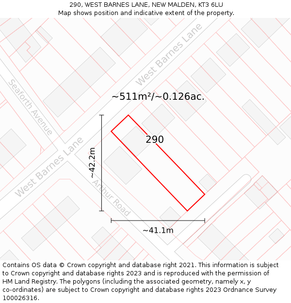 290, WEST BARNES LANE, NEW MALDEN, KT3 6LU: Plot and title map