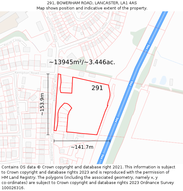 291, BOWERHAM ROAD, LANCASTER, LA1 4AS: Plot and title map