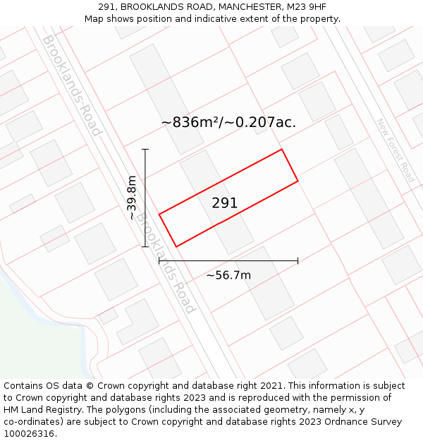 291, BROOKLANDS ROAD, MANCHESTER, M23 9HF: Plot and title map