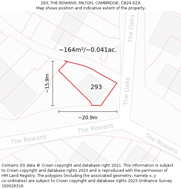 293, THE ROWANS, MILTON, CAMBRIDGE, CB24 6ZA: Plot and title map