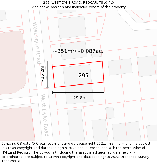 295, WEST DYKE ROAD, REDCAR, TS10 4LX: Plot and title map