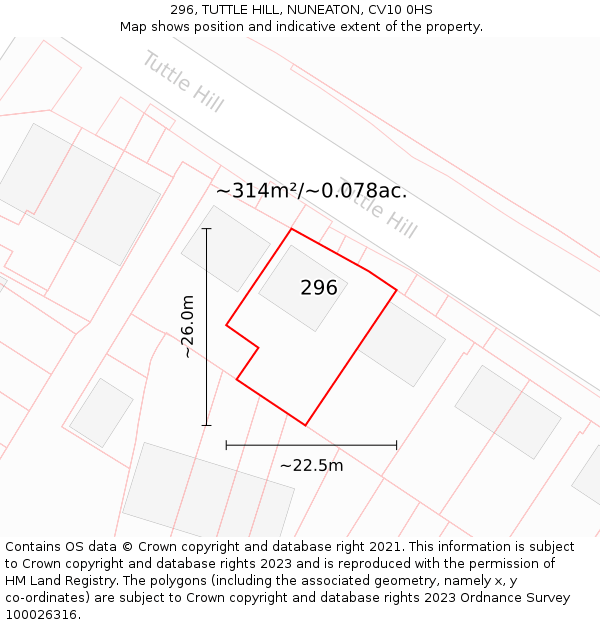 296, TUTTLE HILL, NUNEATON, CV10 0HS: Plot and title map