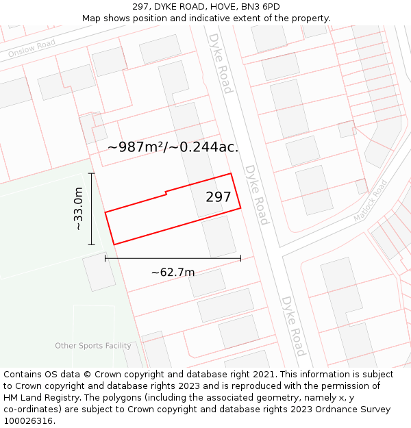 297, DYKE ROAD, HOVE, BN3 6PD: Plot and title map