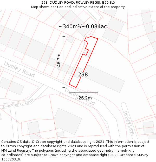 298, DUDLEY ROAD, ROWLEY REGIS, B65 8LY: Plot and title map