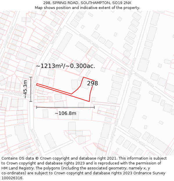 298, SPRING ROAD, SOUTHAMPTON, SO19 2NX: Plot and title map