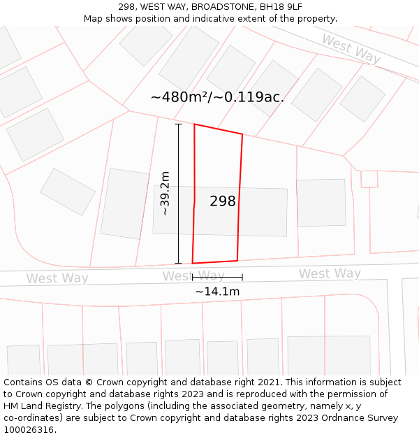 298, WEST WAY, BROADSTONE, BH18 9LF: Plot and title map