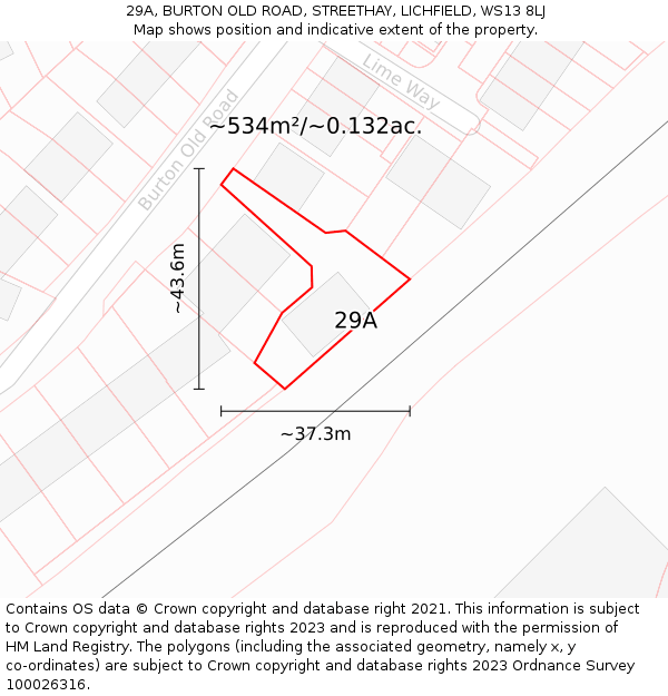 29A, BURTON OLD ROAD, STREETHAY, LICHFIELD, WS13 8LJ: Plot and title map