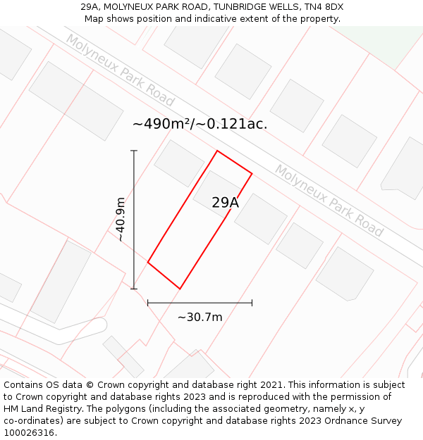 29A, MOLYNEUX PARK ROAD, TUNBRIDGE WELLS, TN4 8DX: Plot and title map