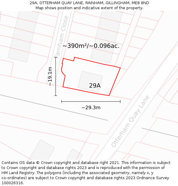 29A, OTTERHAM QUAY LANE, RAINHAM, GILLINGHAM, ME8 8ND: Plot and title map