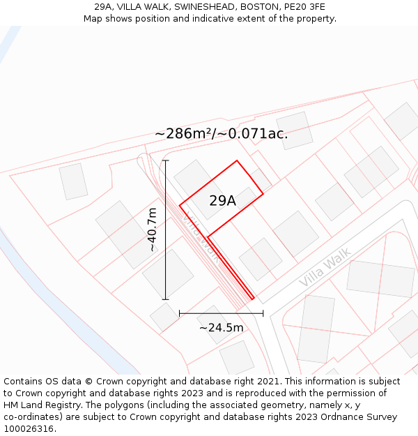 29A, VILLA WALK, SWINESHEAD, BOSTON, PE20 3FE: Plot and title map