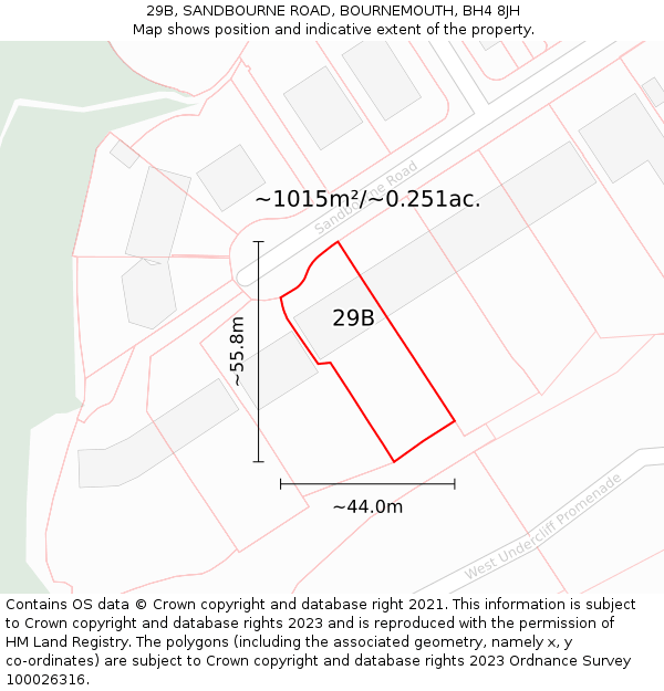 29B, SANDBOURNE ROAD, BOURNEMOUTH, BH4 8JH: Plot and title map