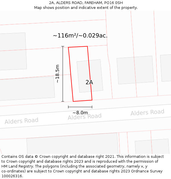 2A, ALDERS ROAD, FAREHAM, PO16 0SH: Plot and title map