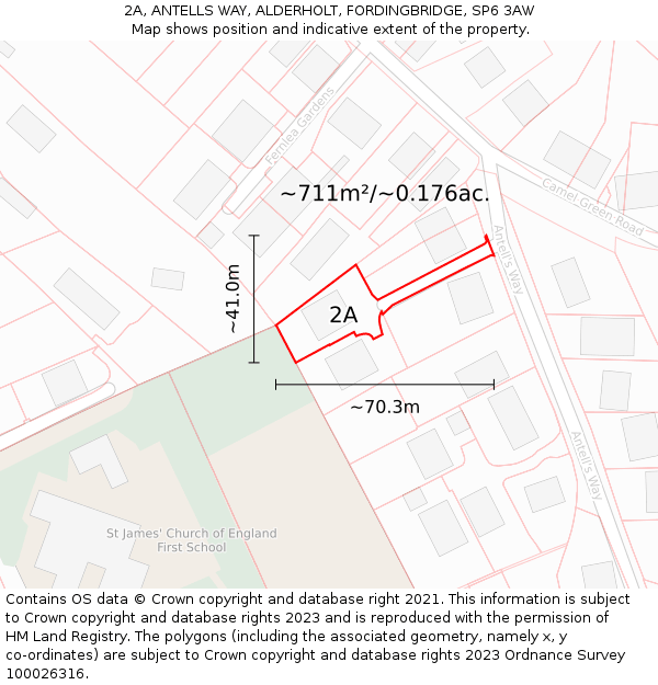 2A, ANTELLS WAY, ALDERHOLT, FORDINGBRIDGE, SP6 3AW: Plot and title map