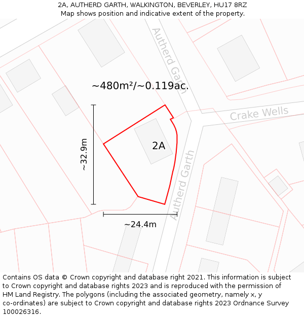 2A, AUTHERD GARTH, WALKINGTON, BEVERLEY, HU17 8RZ: Plot and title map