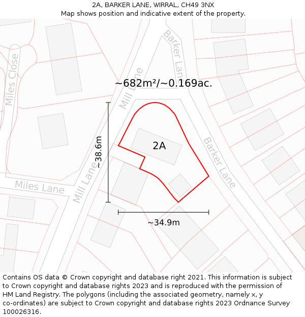 2A, BARKER LANE, WIRRAL, CH49 3NX: Plot and title map