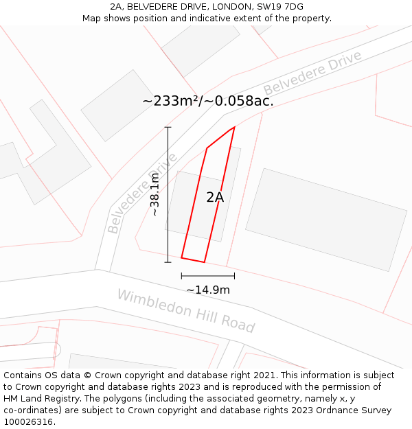 2A, BELVEDERE DRIVE, LONDON, SW19 7DG: Plot and title map