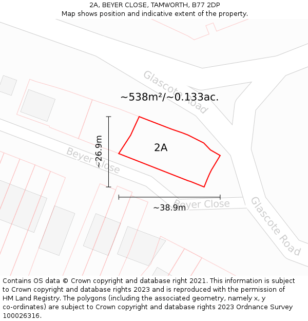 2A, BEYER CLOSE, TAMWORTH, B77 2DP: Plot and title map