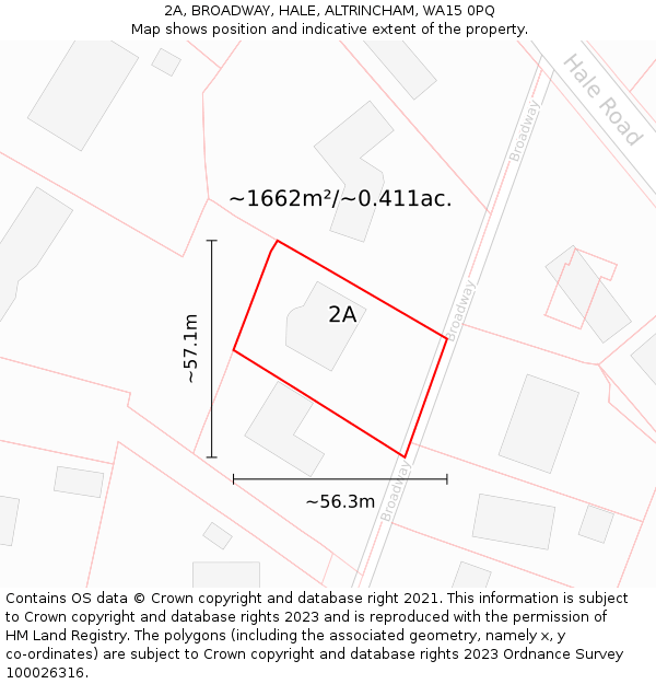 2A, BROADWAY, HALE, ALTRINCHAM, WA15 0PQ: Plot and title map