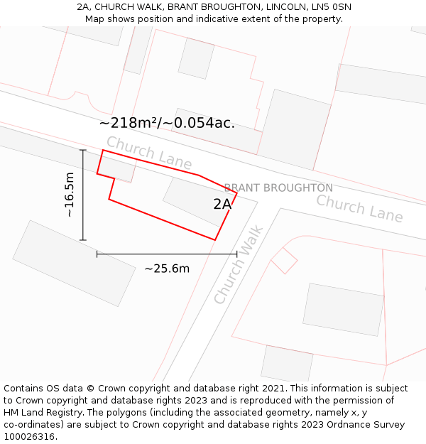 2A, CHURCH WALK, BRANT BROUGHTON, LINCOLN, LN5 0SN: Plot and title map