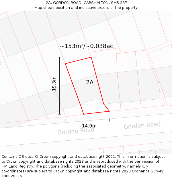 2A, GORDON ROAD, CARSHALTON, SM5 3RE: Plot and title map