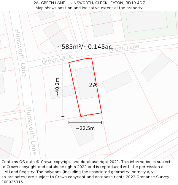 2A, GREEN LANE, HUNSWORTH, CLECKHEATON, BD19 4DZ: Plot and title map