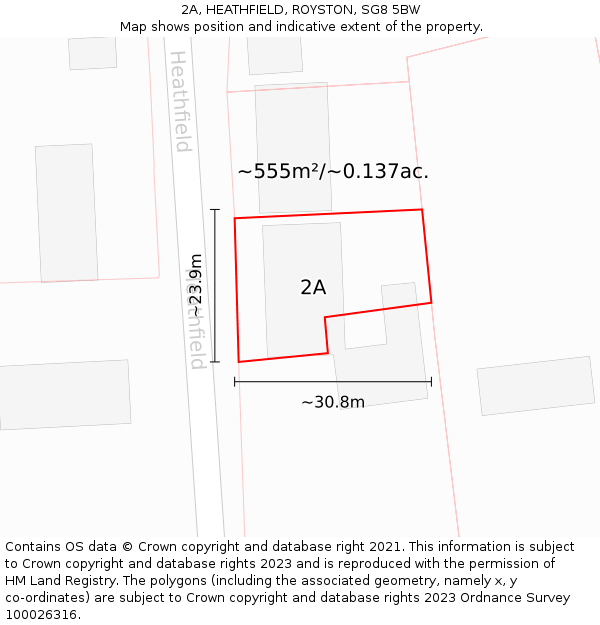 2A, HEATHFIELD, ROYSTON, SG8 5BW: Plot and title map