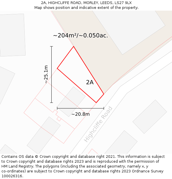 2A, HIGHCLIFFE ROAD, MORLEY, LEEDS, LS27 9LX: Plot and title map