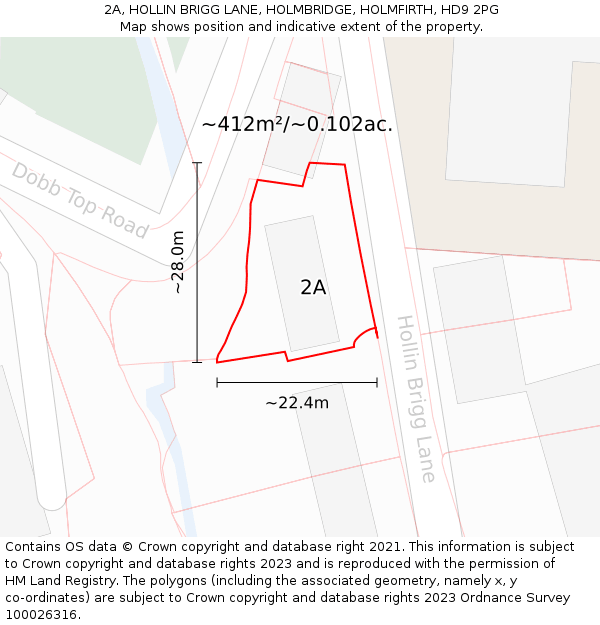 2A, HOLLIN BRIGG LANE, HOLMBRIDGE, HOLMFIRTH, HD9 2PG: Plot and title map