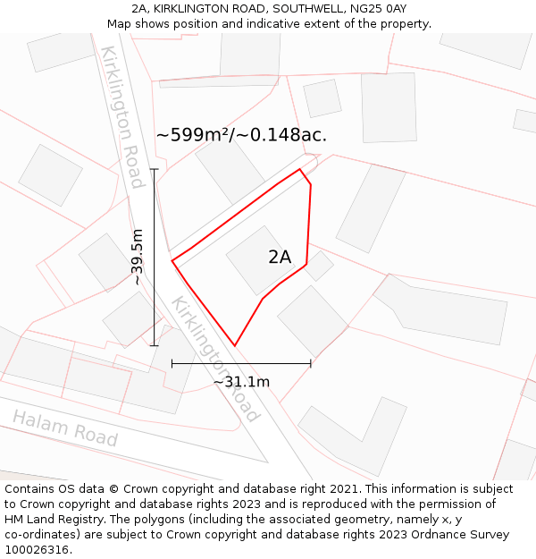 2A, KIRKLINGTON ROAD, SOUTHWELL, NG25 0AY: Plot and title map