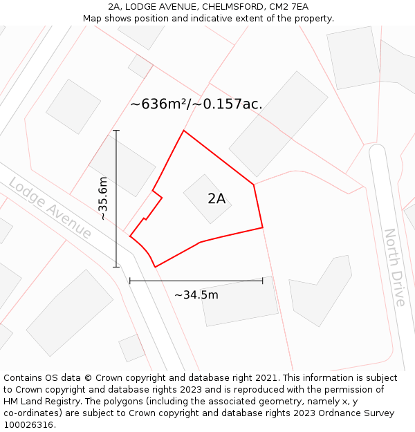 2A, LODGE AVENUE, CHELMSFORD, CM2 7EA: Plot and title map