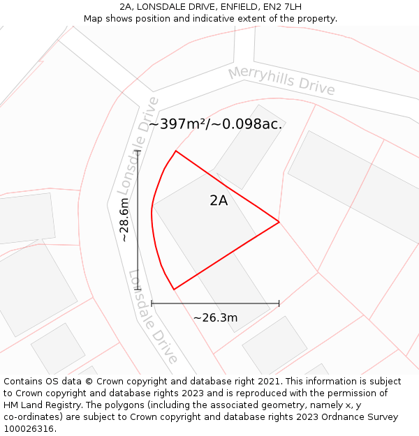 2A, LONSDALE DRIVE, ENFIELD, EN2 7LH: Plot and title map