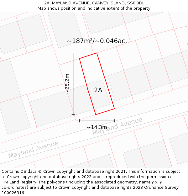 2A, MAYLAND AVENUE, CANVEY ISLAND, SS8 0DL: Plot and title map