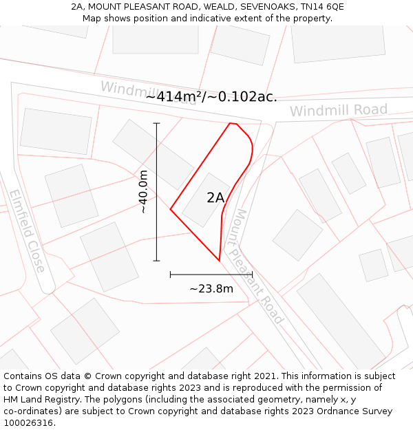 2A, MOUNT PLEASANT ROAD, WEALD, SEVENOAKS, TN14 6QE: Plot and title map