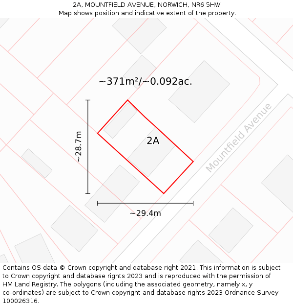 2A, MOUNTFIELD AVENUE, NORWICH, NR6 5HW: Plot and title map