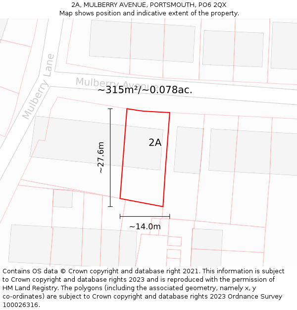 2A, MULBERRY AVENUE, PORTSMOUTH, PO6 2QX: Plot and title map