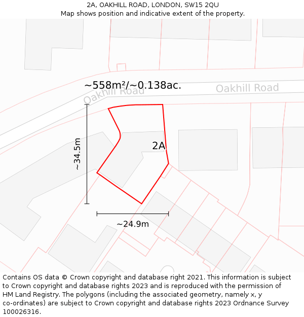 2A, OAKHILL ROAD, LONDON, SW15 2QU: Plot and title map