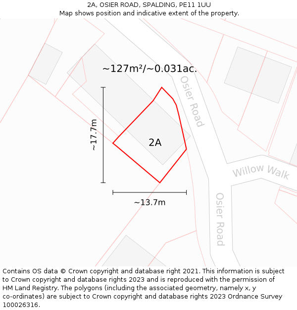 2A, OSIER ROAD, SPALDING, PE11 1UU: Plot and title map