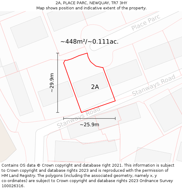 2A, PLACE PARC, NEWQUAY, TR7 3HY: Plot and title map