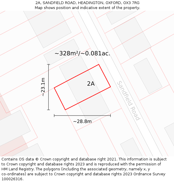 2A, SANDFIELD ROAD, HEADINGTON, OXFORD, OX3 7RG: Plot and title map