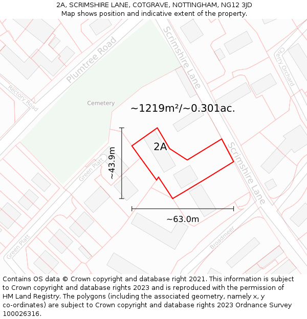 2A, SCRIMSHIRE LANE, COTGRAVE, NOTTINGHAM, NG12 3JD: Plot and title map